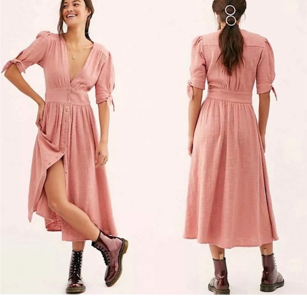 FREE PEOPLE Cotton Midi Pink Love of my Life Small Dress SP
